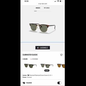 Ray-Ban Classic Clubmaster Polarized Sunglasses in Tortoise and Green